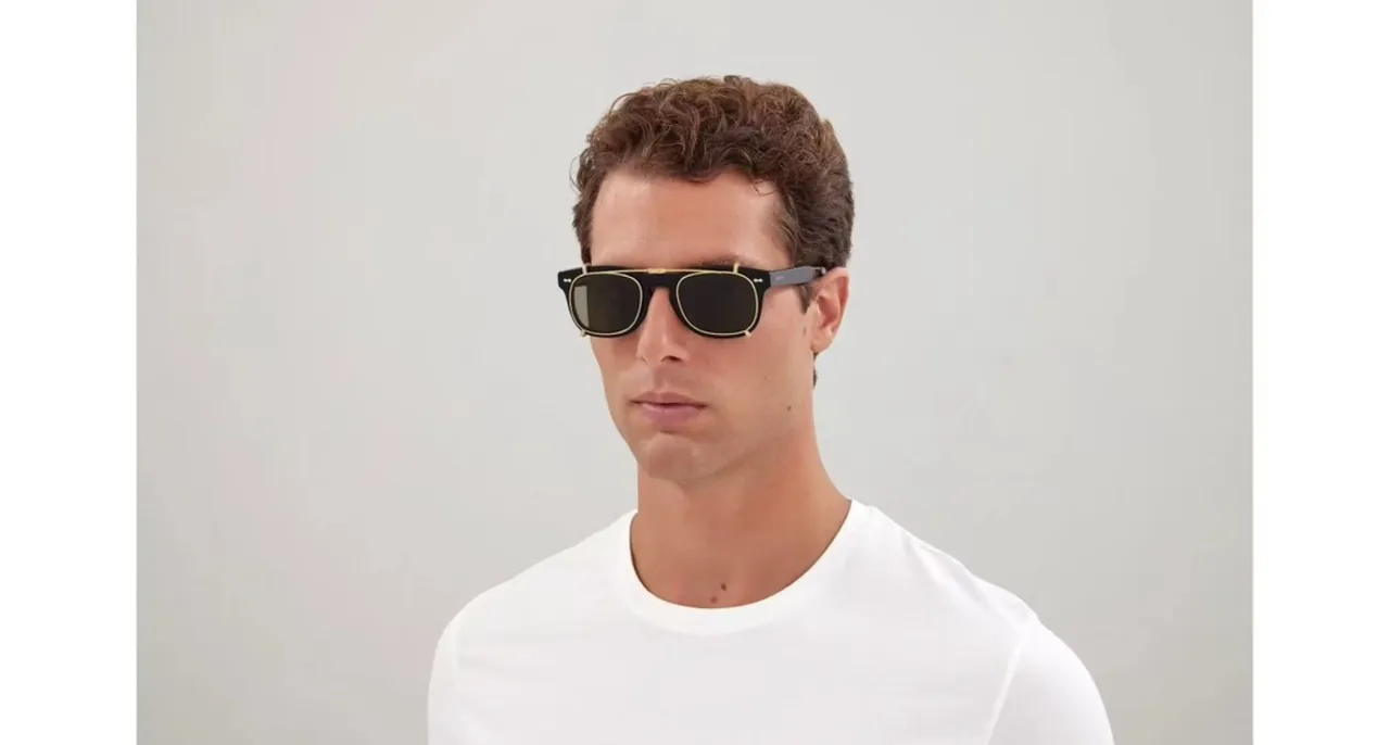 Gucci Gafas de Sol Negro Dorado Doble Marco Lente Redonda 9