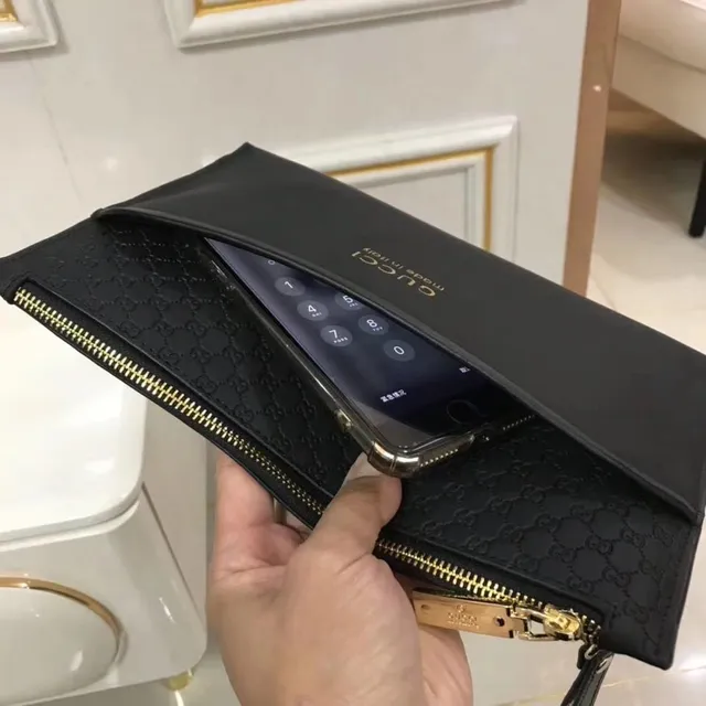 Gucci কালো সোনার মতো চামড়ার মতো বাইরের GG Monogram Jacquard Flap Envelope Clutch 4