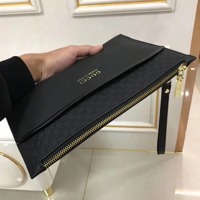 Gucci কালো সোনার মতো চামড়ার মতো বাইরের GG Monogram Jacquard Flap Envelope Clutch 6