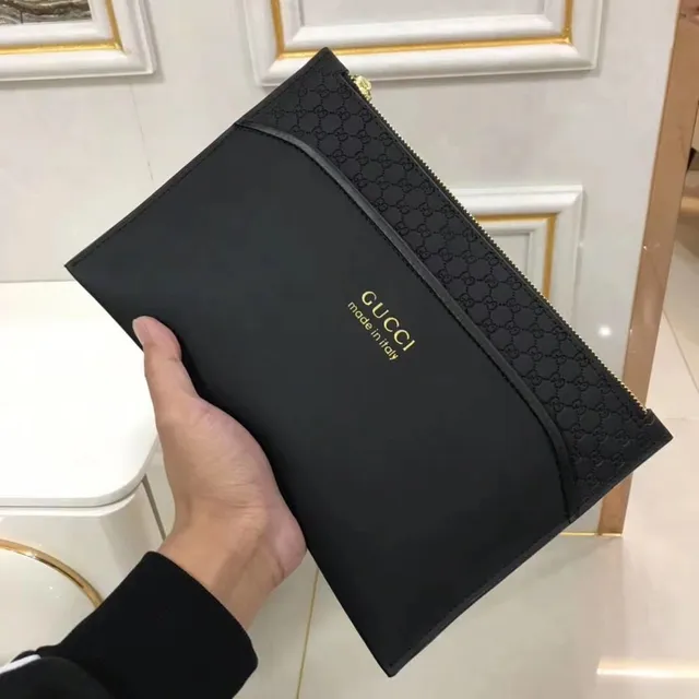 Gucci কালো সোনার মতো চামড়ার মতো বাইরের GG Monogram Jacquard Flap Envelope Clutch 7