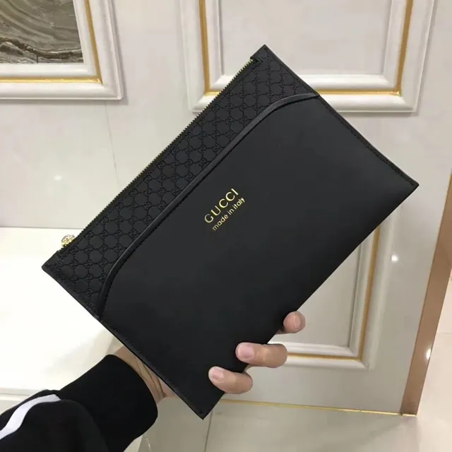 Gucci কালো সোনার মতো চামড়ার মতো বাইরের GG Monogram Jacquard Flap Envelope Clutch 9