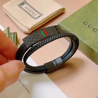 Gucci أسود أخضر جلد مضفر تغليف مزدوج سوار