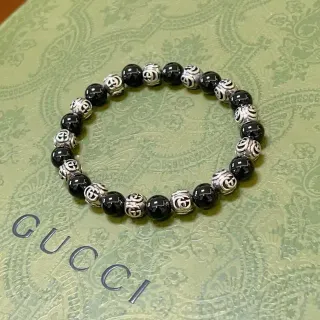 Gucci سوار أسود فضي خرز interlocking G Motif