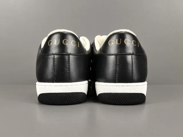 Gucci Preto e Branco Couro Perfurado Detalhe Listras Web Sneakers Lifestyle 18