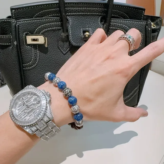 Gucci Brown Blue Beaded Stretch Design Polished Gemstone-Style Beads Bracelet 5