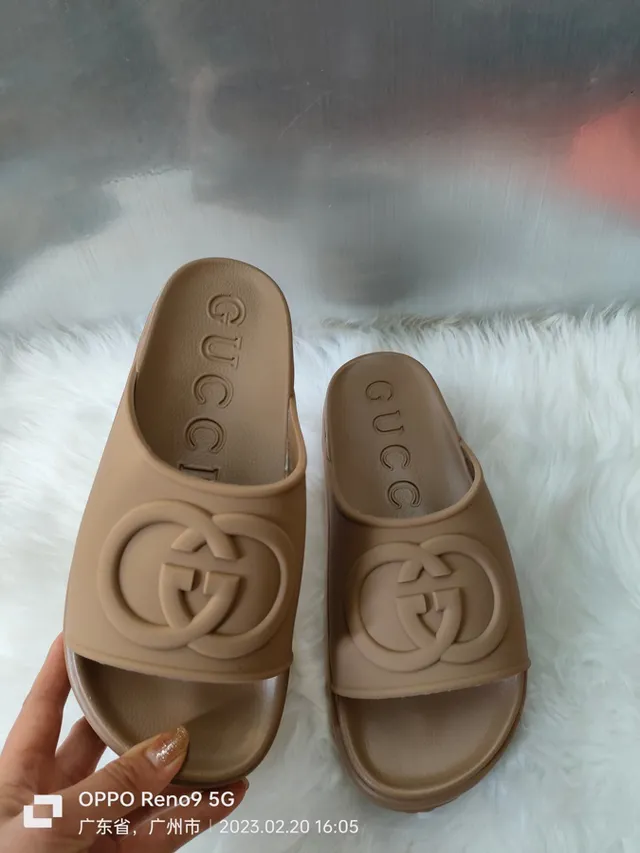 Gucci Brown Molded Rubber Embossed Logo Slippers 2