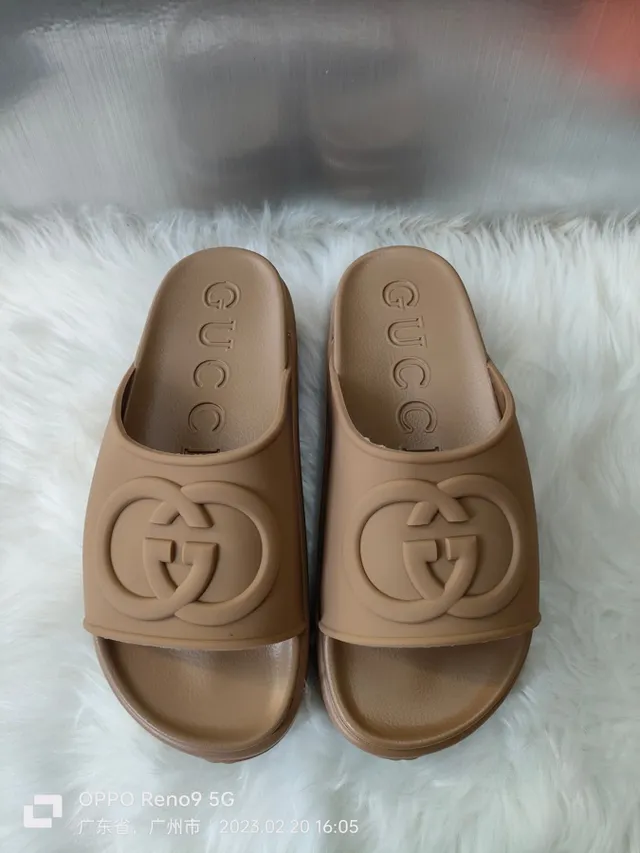 Gucci Brown Molded Rubber Embossed Logo Slippers 5