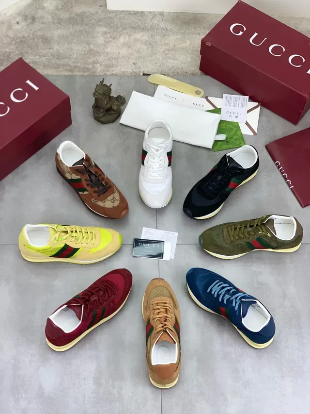 Gucci Zapatillas Lifestyle con Detalle de Tira Web en Burdeos Verde y Ante y Nylon 2