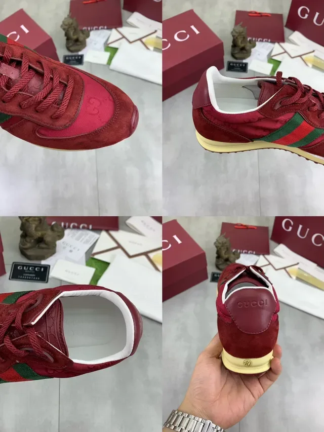 Gucci Zapatillas Lifestyle con Detalle de Tira Web en Burdeos Verde y Ante y Nylon 3