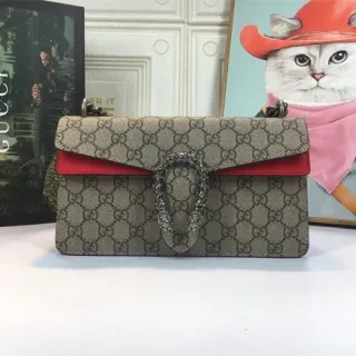 Gucci Dionysus beige et rouge GG Monogram toile cuir rebord de rabat sac à main