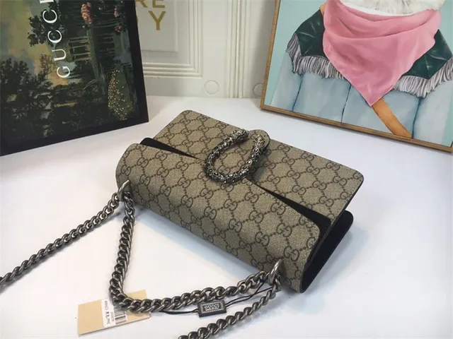 Gucci Dionysus Beige Red GG Monogram Canvas Leather Flap Trim Handbag 6