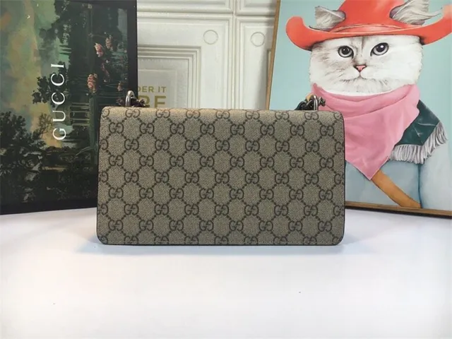 Gucci Dionysus Beige Red GG Monogram Canvas Leather Flap Trim Handbag 7