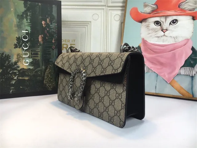 Gucci Dionysus Beige Red GG Monogram Canvas Leather Flap Trim Handbag 8