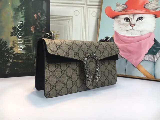 Gucci Dionysus Beige Red GG Monogram Canvas Leather Flap Trim Handbag 9