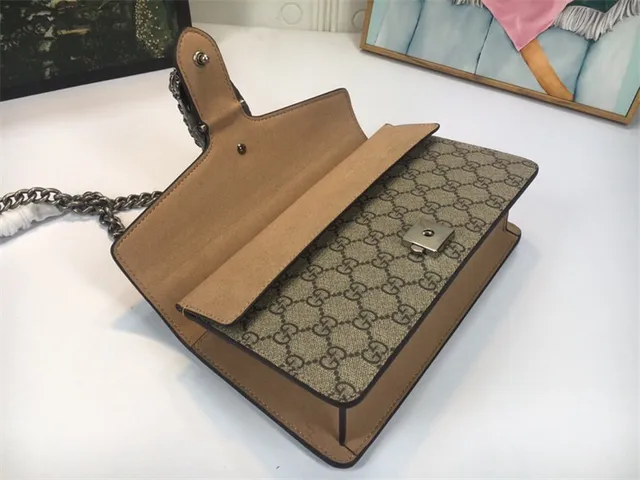 Gucci Dionysus Beige Red GG Monogram Canvas Leather Flap Trim Handbag 12