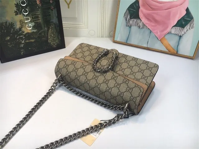 Gucci Dionysus Beige Red GG Monogram Canvas Leather Flap Trim Handbag 15