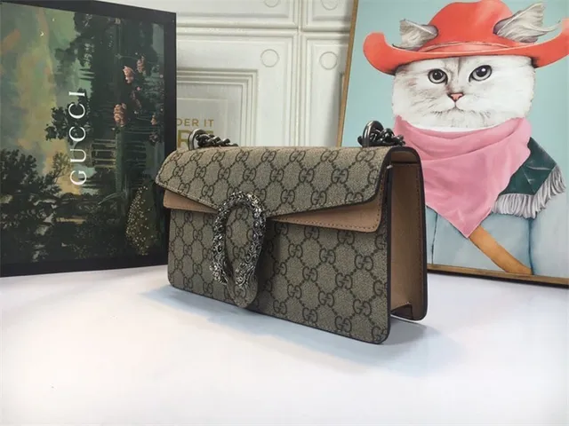 Gucci Dionysus Beige Red GG Monogram Canvas Leather Flap Trim Handbag 17