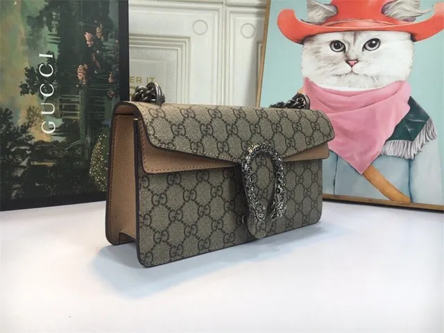 Gucci Dionysus Beige Red GG Monogram Canvas Leather Flap Trim Handbag 18