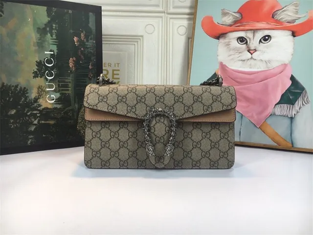 Gucci Dionysus Beige Red GG Monogram Canvas Leather Flap Trim Handbag 19