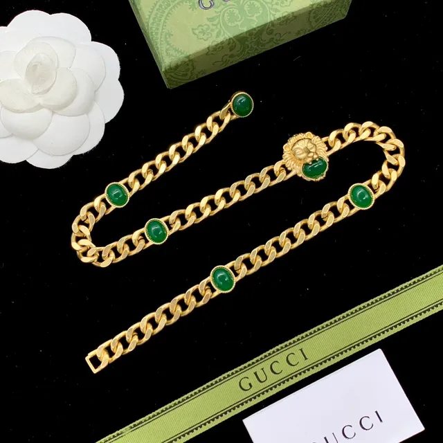 Gucci Dionysus Gold Green Curb Chain Cabochon Stones Fashion Belt Bag 6