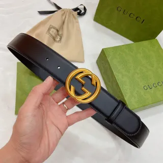 Gucci Double G Belt 黑色皮革 金色扣头 皮革腰带