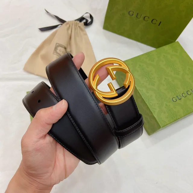 Gucci Double G Belt جلد أسود مشبك ذهبي حزام جلد 2