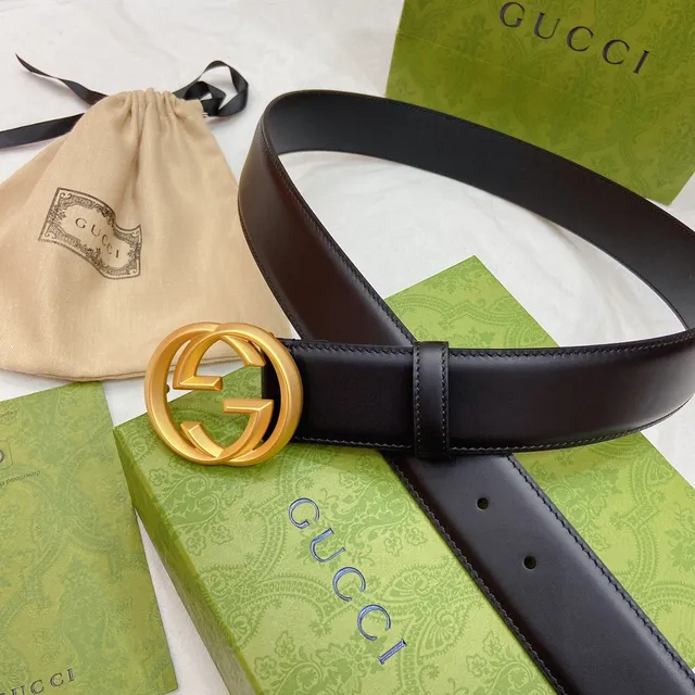 Gucci Double G Belt جلد أسود مشبك ذهبي حزام جلد 3