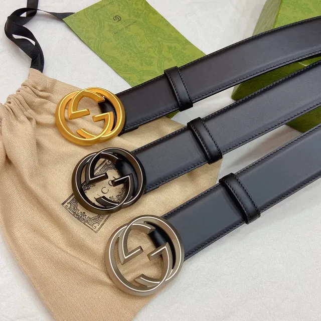 Gucci Double G Belt جلد أسود مشبك ذهبي حزام جلد 4