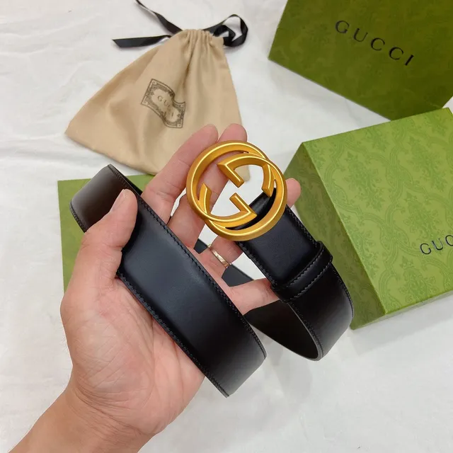 Gucci Double G Belt جلد أسود مشبك ذهبي حزام جلد 5
