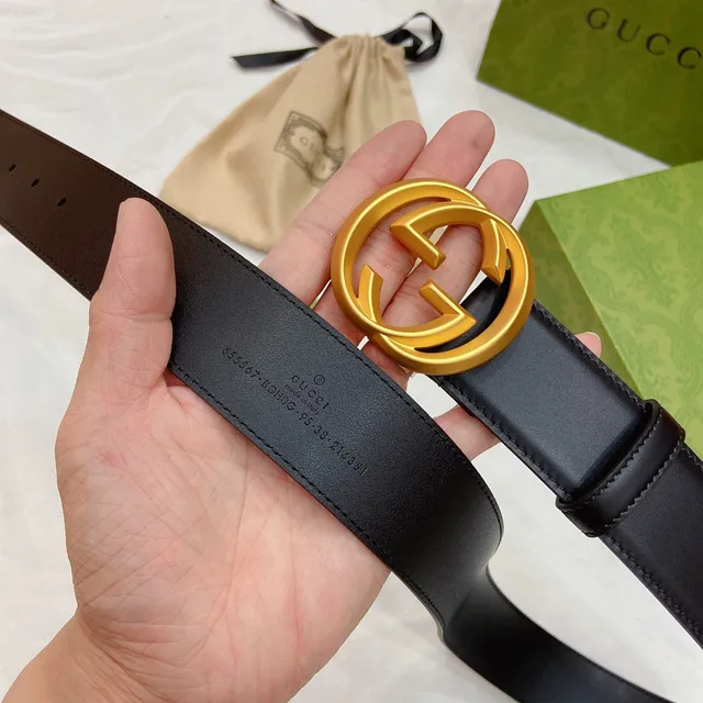 Gucci Double G Belt جلد أسود مشبك ذهبي حزام جلد 6