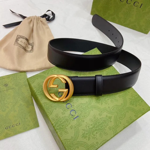 Gucci Double G Belt جلد أسود مشبك ذهبي حزام جلد 7