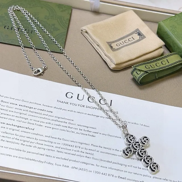 Gucci Double G Cross Silver Necklace 4