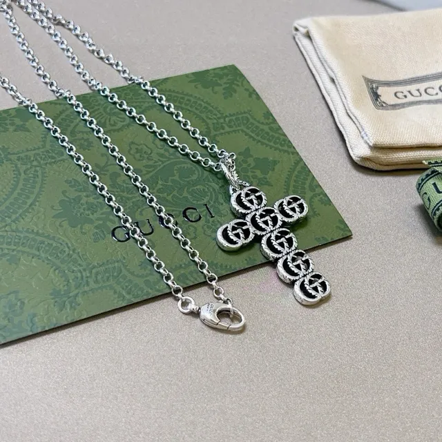 Gucci Double G Cross Silver Necklace 7