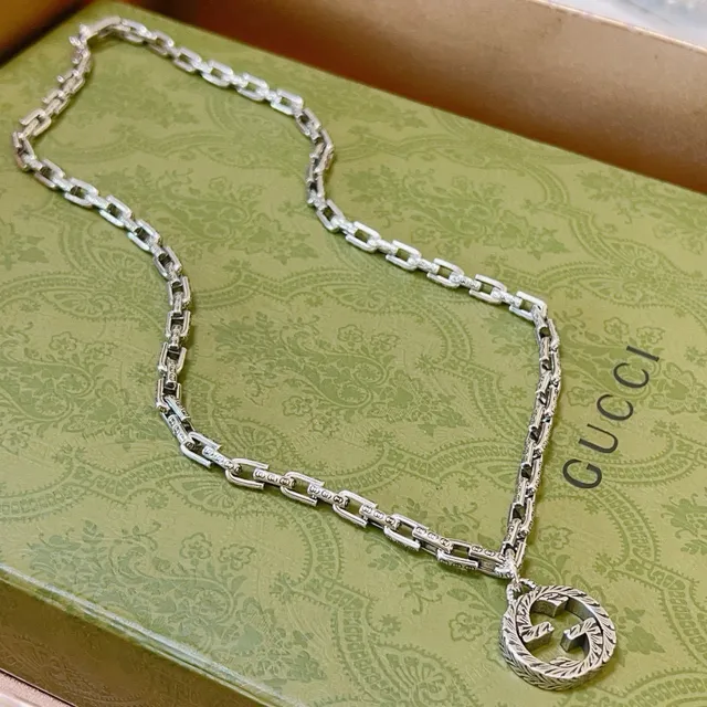 Gucci Double G Pendant Necklace Silver-Toned Chain Necklace 4