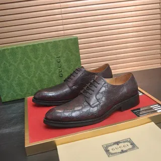Gucci Embossed GG Monogram Burgundy Cap-Toe Oxford Shoes
