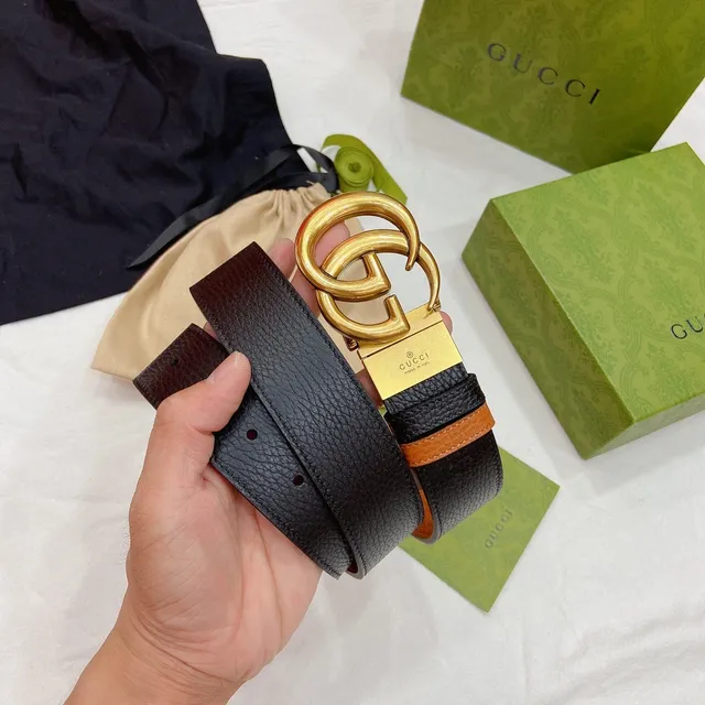 Gucci GG Marmont Black and Tan Leather Belt 2