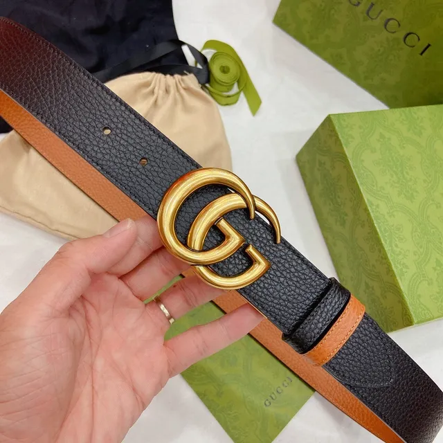 Gucci GG Marmont Black and Tan Leather Belt 4