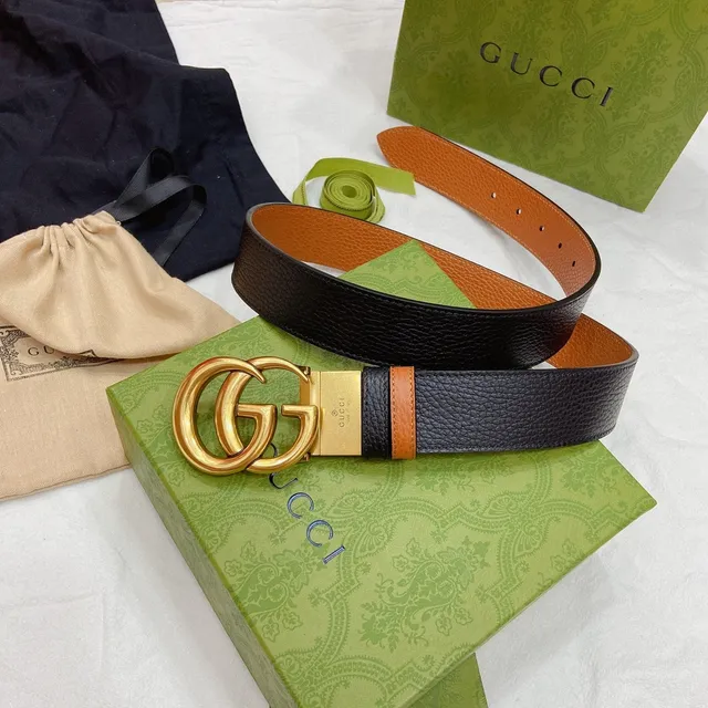 Gucci GG Marmont Black and Tan Leather Belt 6