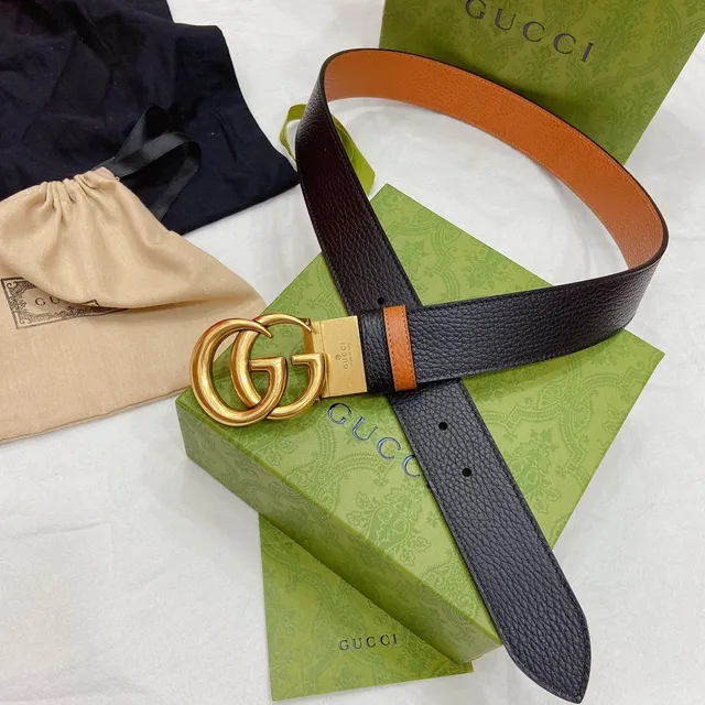 Gucci GG Marmont Black and Tan Leather Belt 8