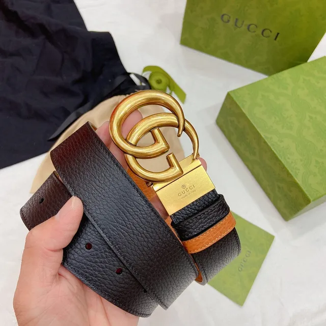 Gucci GG Marmont Black and Tan Leather Belt 9