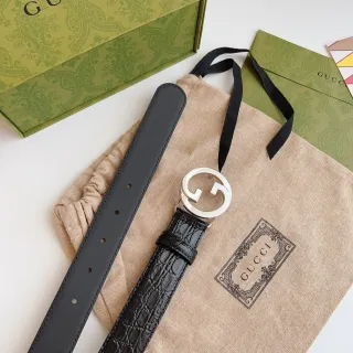 Gucci GG Marmont Black Crocodile-Embossed Leather Belt