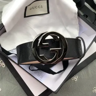 Gucci GG Marmont 黑色 GG Monogram 编织皮革腰带