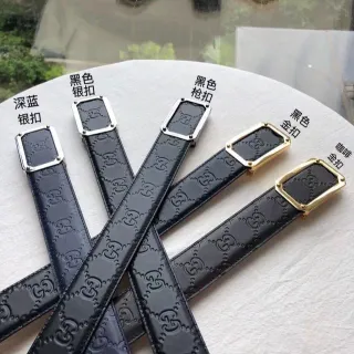 Gucci GG Marmont حزام جلد أسود ذهبي مطبوع بنقشة متشابكة مستطيلة مشبك معدني
