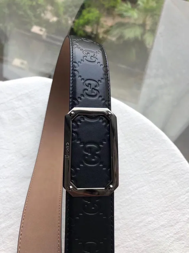 Gucci GG Marmont حزام جلد أسود ذهبي مطبوع بنقشة متشابكة مستطيلة مشبك معدني 3