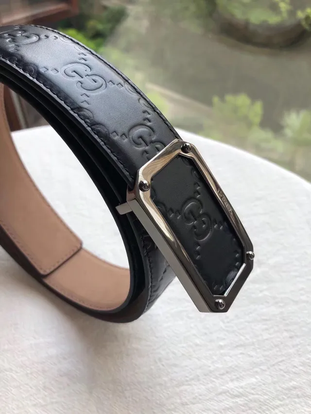 Gucci GG Marmont حزام جلد أسود ذهبي مطبوع بنقشة متشابكة مستطيلة مشبك معدني 4