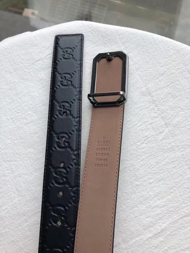 Gucci GG Marmont حزام جلد أسود ذهبي مطبوع بنقشة متشابكة مستطيلة مشبك معدني 5