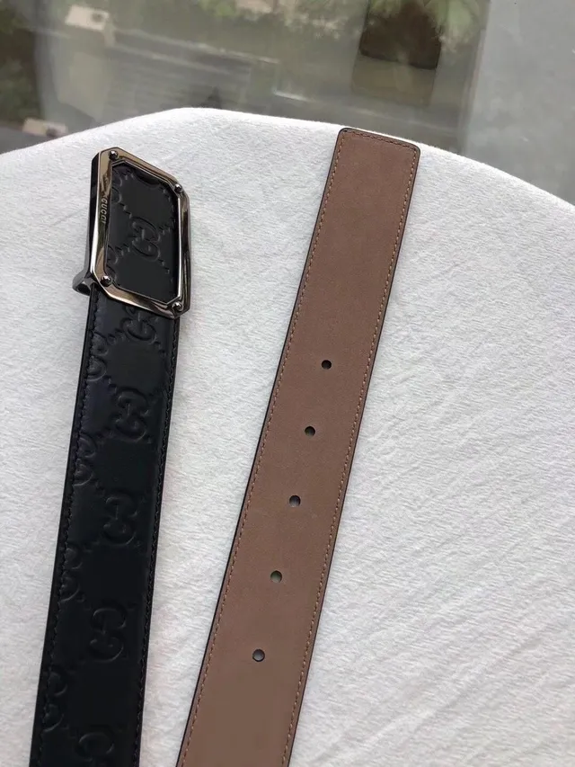 Gucci GG Marmont حزام جلد أسود ذهبي مطبوع بنقشة متشابكة مستطيلة مشبك معدني 7