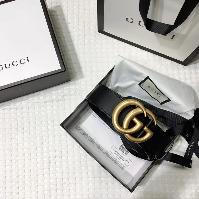 Gucci GG Marmont 黑色金色光滑互锁G扣皮革腰带 2
