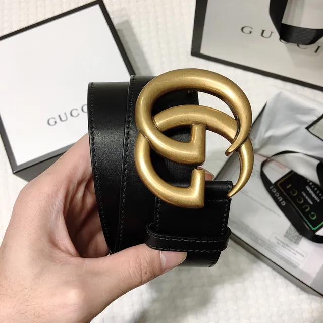 Gucci GG Marmont 黑色金色光滑互锁G扣皮革腰带 3