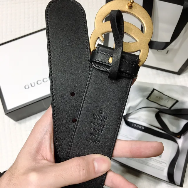 Gucci GG Marmont 黑色金色光滑互锁G扣皮革腰带 6